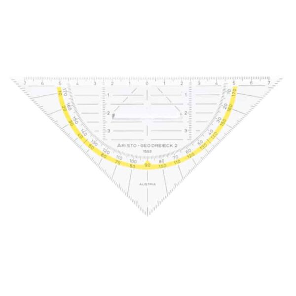 Geodreieck 16 cm mit Griff, aus Plexiglas, mit Facetten und Tuschenoppen